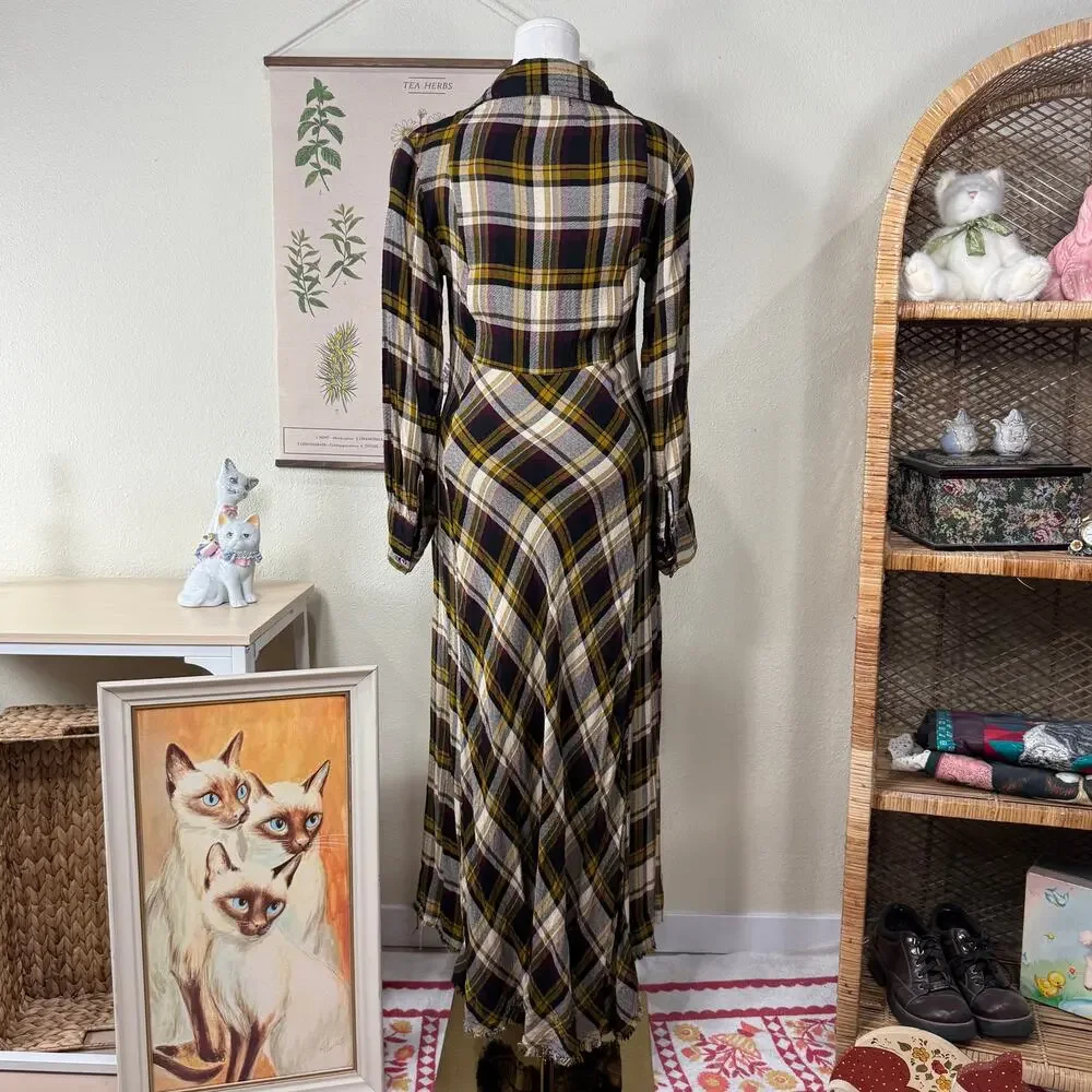 Natural Life Plaid Maxi Shirt Dress Fairy Grunge Whimsigoth Lagenlook Boho M - Picture 2 of 8